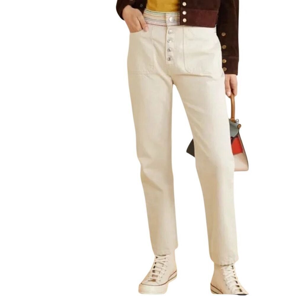 RE/Done Ecru Blanca Miro Stove Pipe Button Fly Cotton Straight Leg Jeans Size 24 - Picture 9 of 9